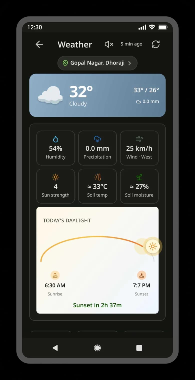 હવામાન — Khetiyaar app screen